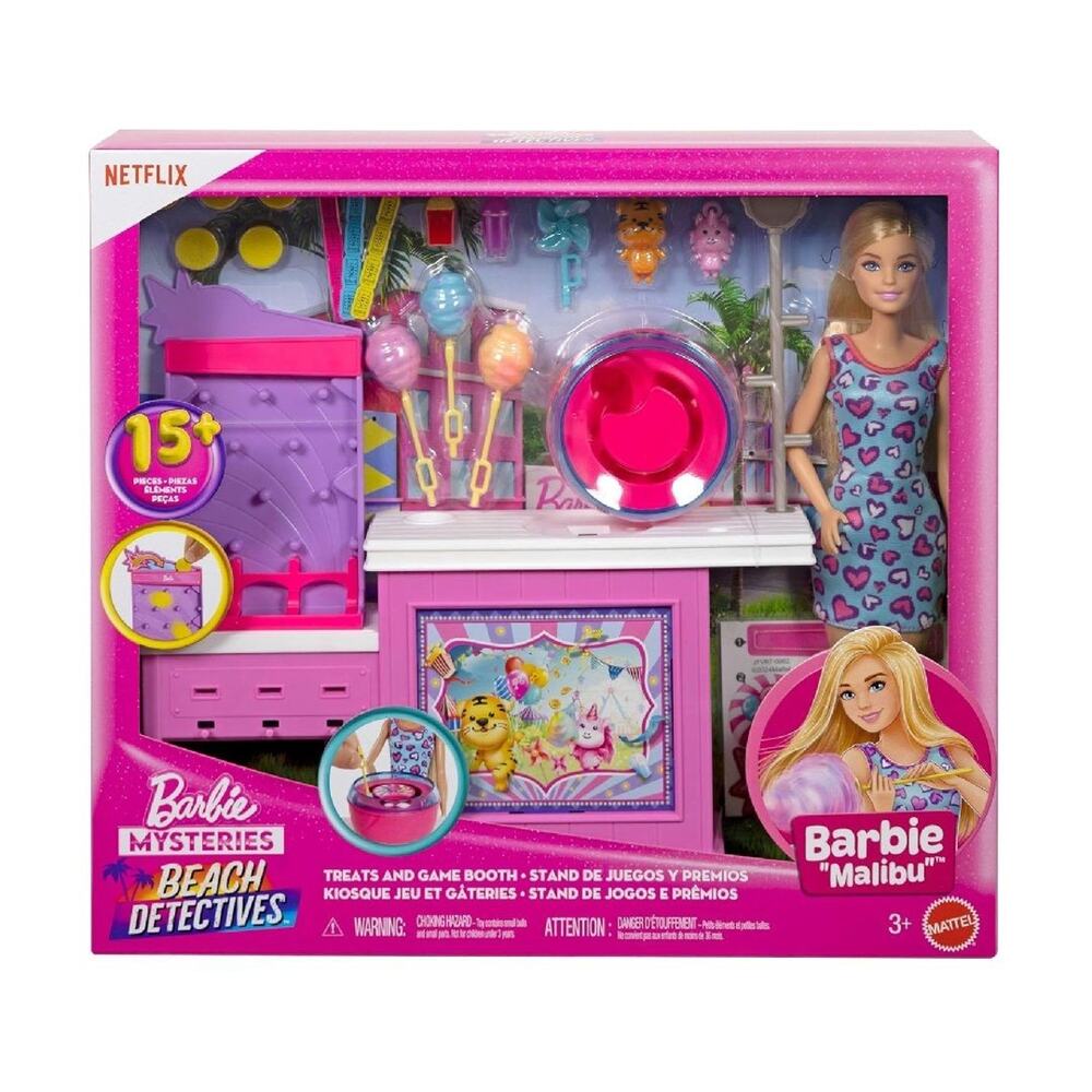Barbie Mysteries: Beach Detectives Malibu Doll Cotton Candy Game Playset NWT